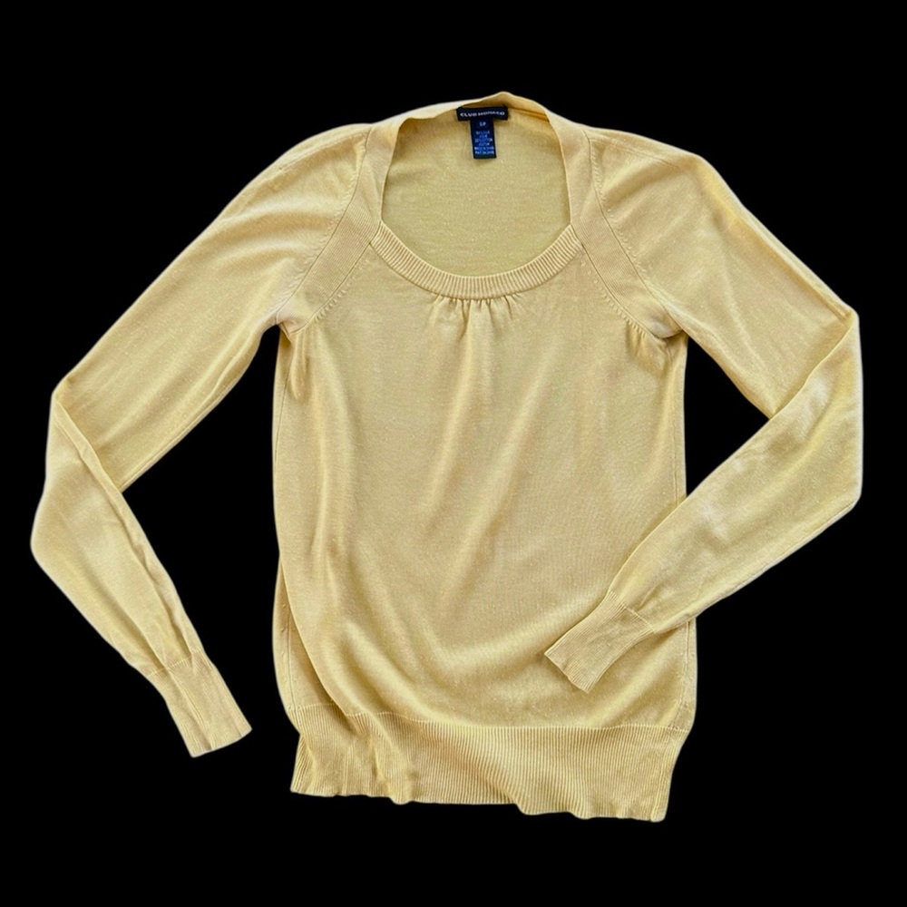 Vintage CLUB MONACO Yellow Silk Cotton Blend Knit Sweater Top Fits XS-S